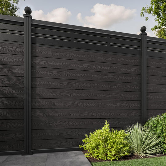 Classic Linea Fence Panel - Dark Oak - with our aluminium posts