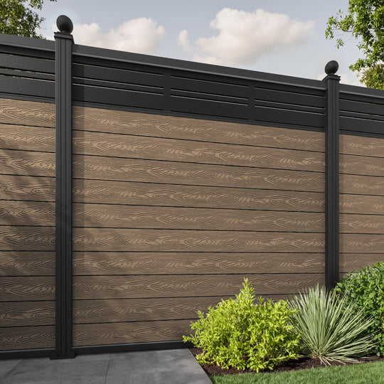 Classic Linea Fence Panel - Teak - with our aluminium posts
