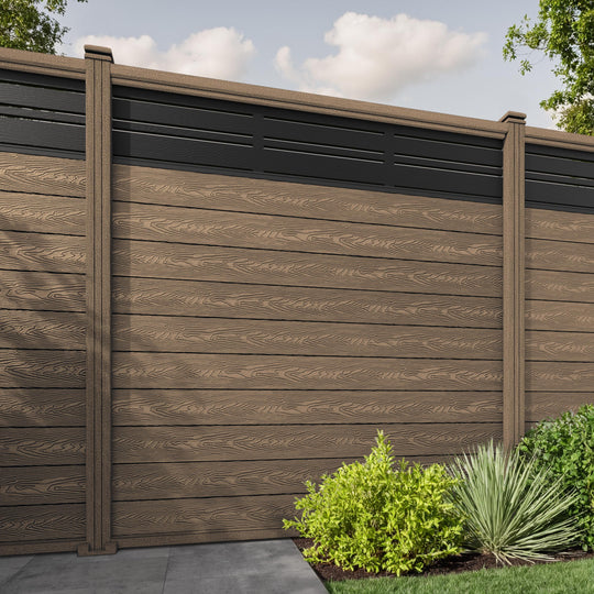 Classic Linea Fence Panel - Teak - with our composite posts
