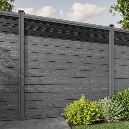 Classic Linea Fence Panel - Mid Grey - with our composite posts