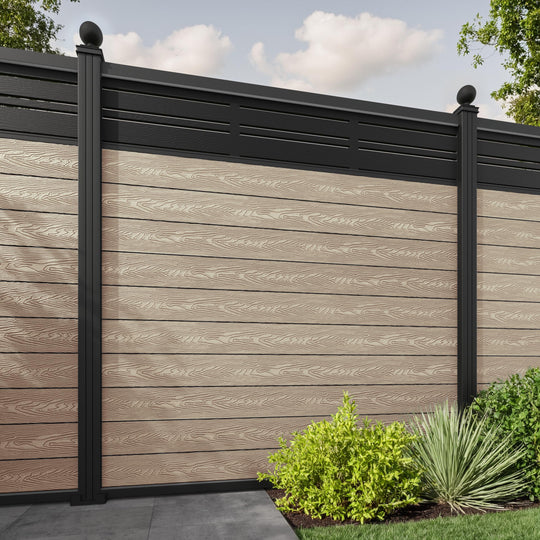 Classic Linea Fence Panel - Light Oak - with our aluminium posts
