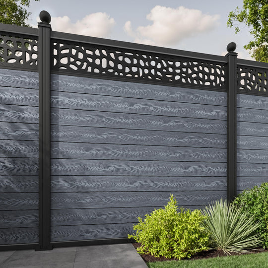 Classic Pebble Fence Panel - Anthracite - with our aluminium posts