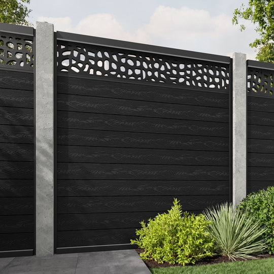 Classic Pebble Fence Panel - Black - for existing concrete posts