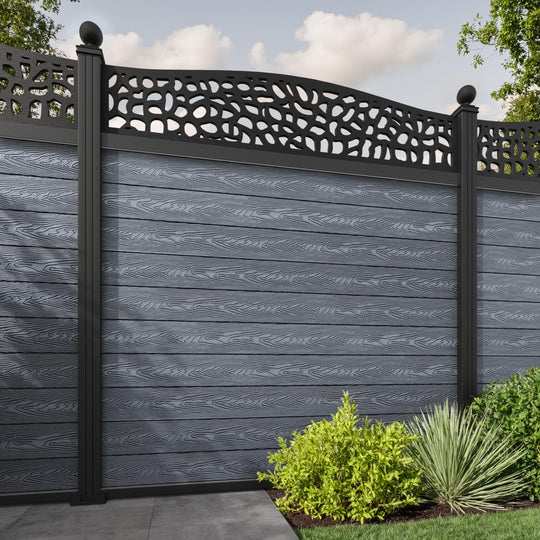 Classic Pebble Curved Top Fence Panel - Anthracite - with our aluminium posts
