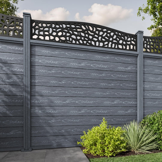 Classic Pebble Curved Top Fence Panel - Anthracite - with our composite posts