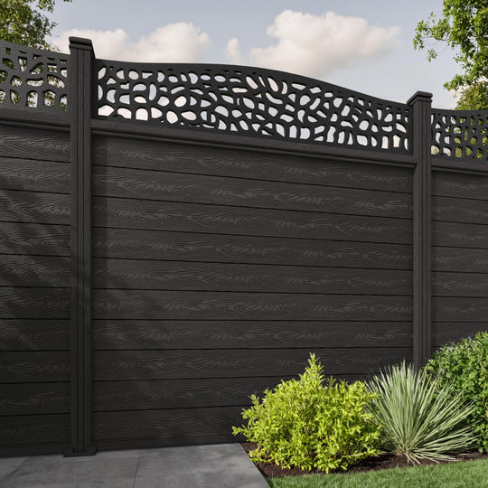 Classic Pebble Curved Top Fence Panel - Dark Oak - with our composite posts