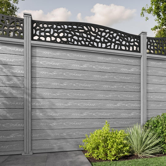 Classic Pebble Curved Top Fence Panel - Light Grey - with our composite posts