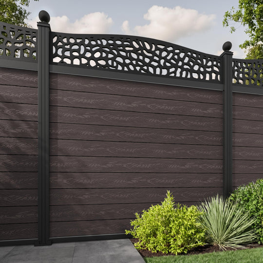 Classic Pebble Curved Top Fence Panel - Mid Brown - with our aluminium posts