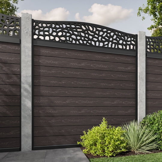 Classic Pebble Curved Top Fence Panel - Mid Brown - for existing concrete posts