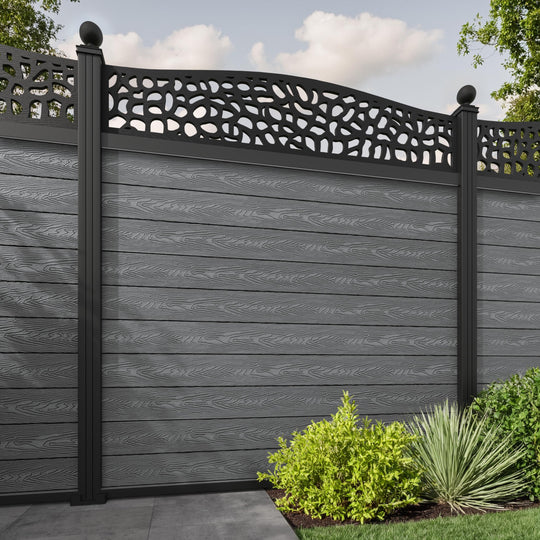 Classic Pebble Curved Top Fence Panel - Mid Grey - with our aluminium posts