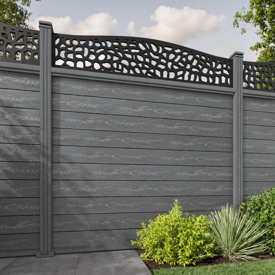 Classic Pebble Curved Top Fence Panel - Mid Grey - with our composite posts