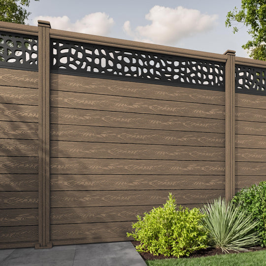 Classic Pebble Fence Panel - Teak - with our composite posts