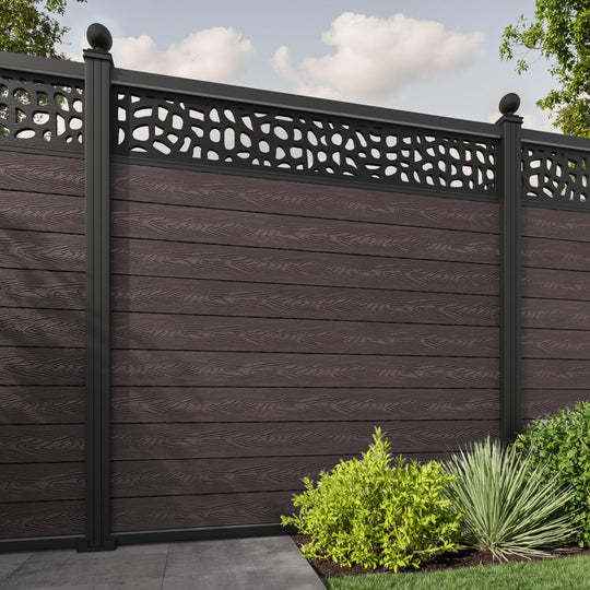 Classic Pebble Fence Panel - Mid Brown - with our aluminium posts