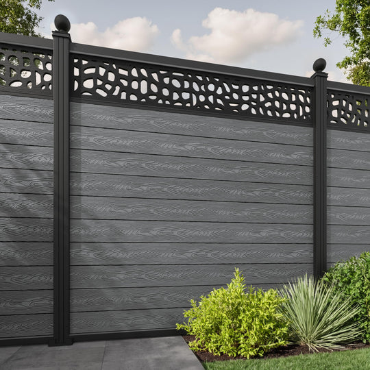 Classic Pebble Fence Panel - Mid Grey - with our aluminium posts