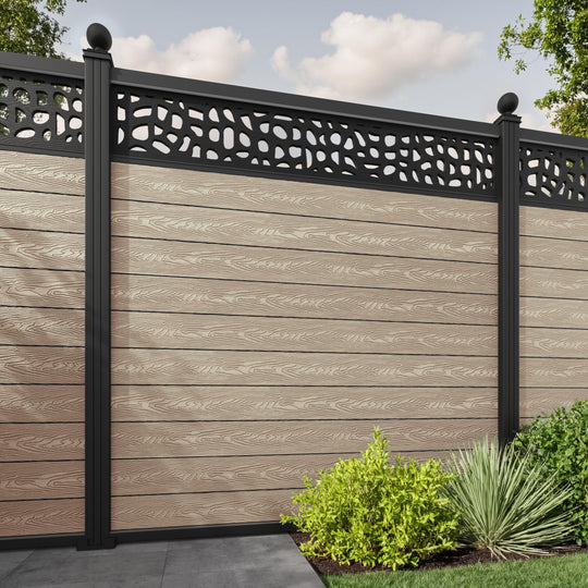 Classic Pebble Fence Panel - Light Oak - with our aluminium posts