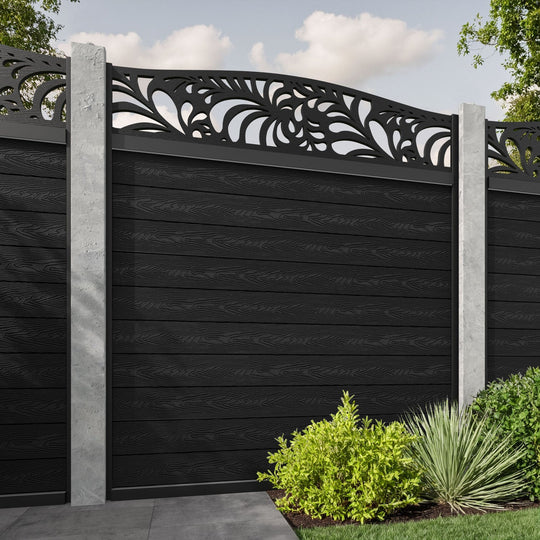 Classic Petal Curved Top Fence Panel - Black - for existing concrete posts