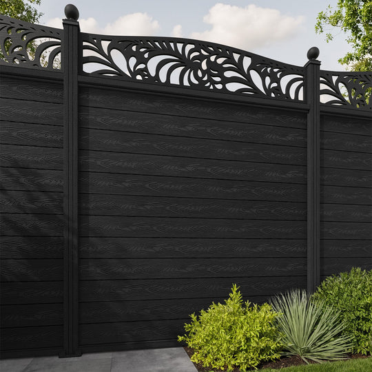 Classic Petal Curved Top Fence Panel - Black - with our composite posts