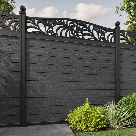 Classic Petal Curved Top Fence Panel - Dark Grey - with our aluminium posts