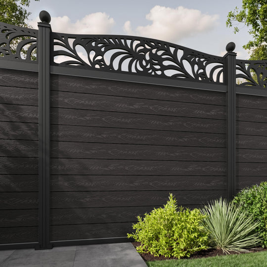 Classic Petal Curved Top Fence Panel - Dark Oak - with our aluminium posts