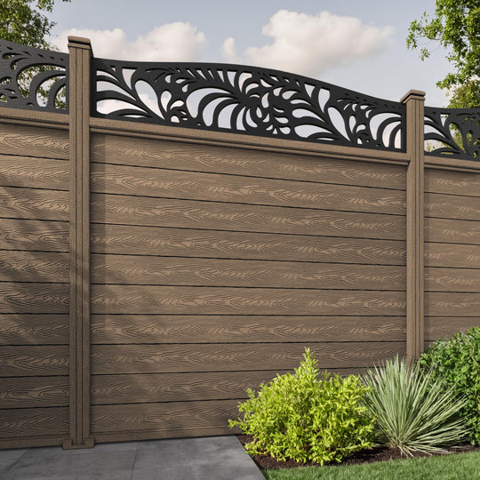 Classic Petal Curved Top Fence Panel - Teak - with our composite posts