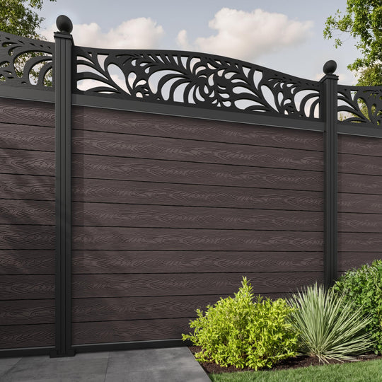 Classic Petal Curved Top Fence Panel - Mid Brown - with our aluminium posts