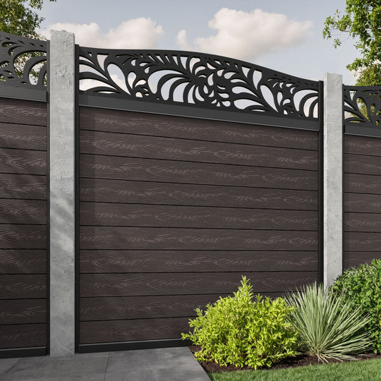 Classic Petal Curved Top Fence Panel - Mid Brown - for existing concrete posts