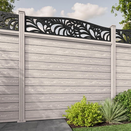 Classic Petal Curved Top Fence Panel - Mid Stone - with our composite posts