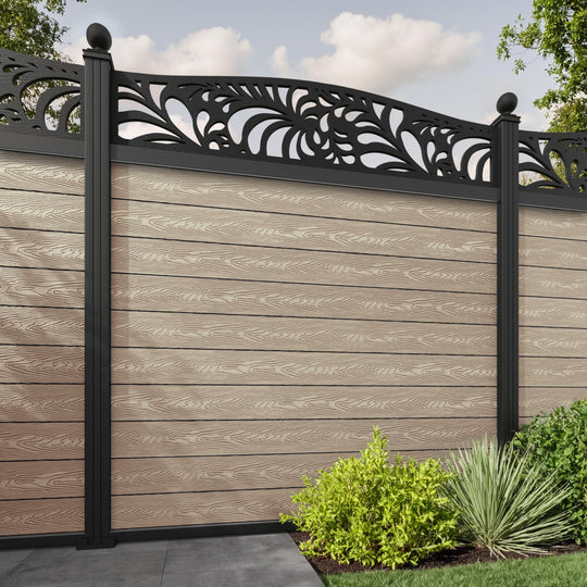 Classic Petal Curved Top Fence Panel - Light Oak - with our aluminium posts