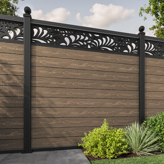 Classic Petal Fence Panel - Teak - with our aluminium posts