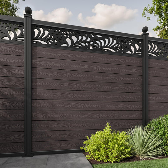 Classic Petal Fence Panel - Mid Brown - with our aluminium posts