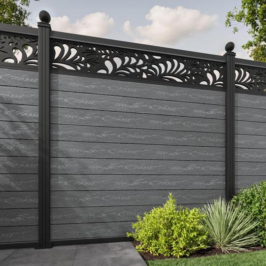 Classic Petal Fence Panel - Mid Grey - with our aluminium posts