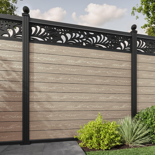 Classic Petal Fence Panel - Light Oak - with our aluminium posts