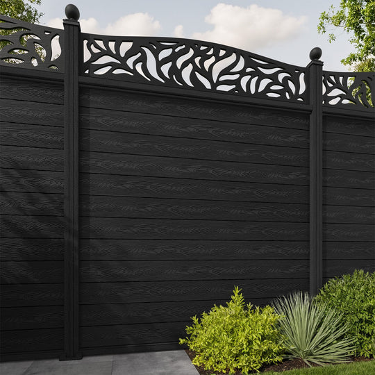 Classic Plume Curved Top Fence Panel - Black - with our composite posts