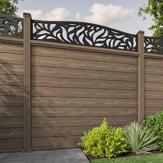 Classic Plume Curved Top Fence Panel - Teak - with our composite posts