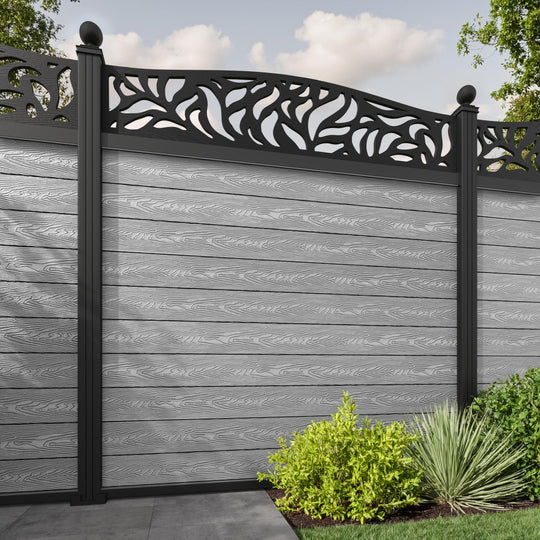 Classic Plume Curved Top Fence Panel - Light Grey - with our aluminium posts
