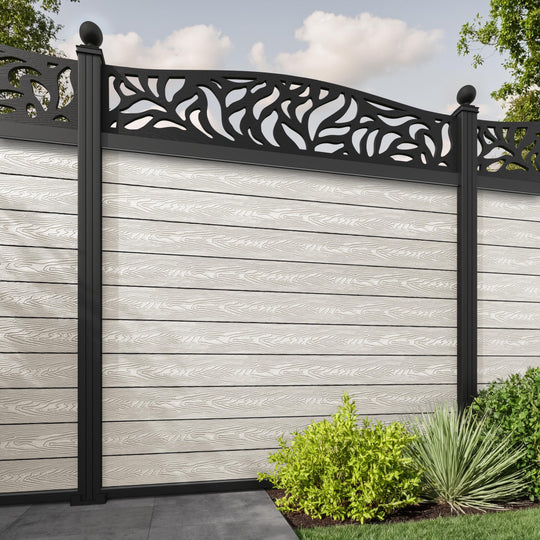 Classic Plume Curved Top Fence Panel - Light Stone - with our aluminium posts