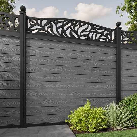 Classic Plume Curved Top Fence Panel - Mid Grey - with our aluminium posts