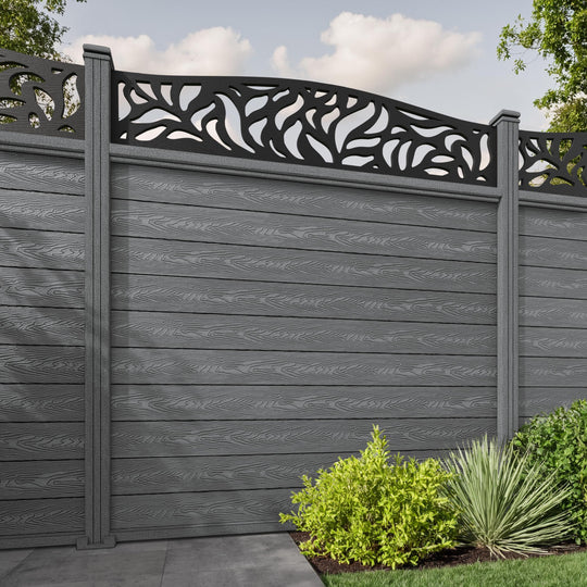 Classic Plume Curved Top Fence Panel - Mid Grey - with our composite posts