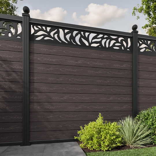 Classic Plume Fence Panel - Mid Brown - with our aluminium posts