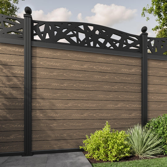 Classic Prism Curved Top Fence Panel - Teak - with our aluminium posts
