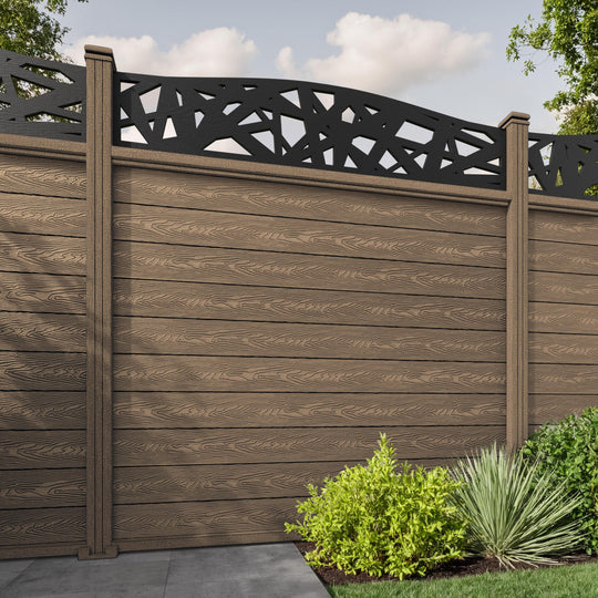 Classic Prism Curved Top Fence Panel - Teak - with our composite posts
