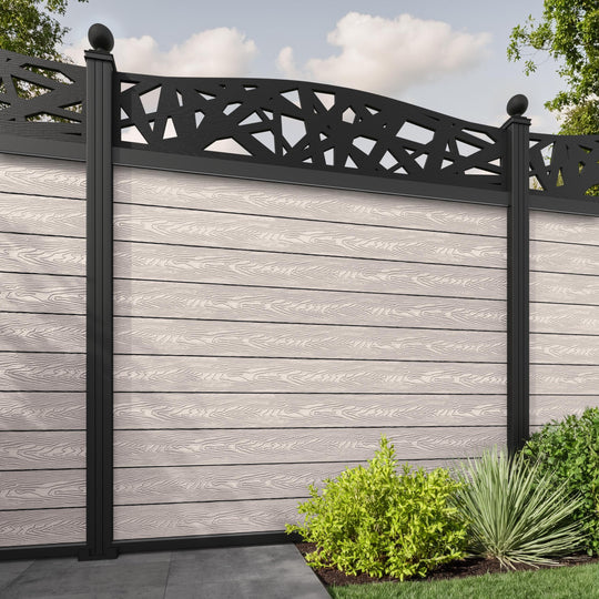 Classic Prism Curved Top Fence Panel - Mid Stone - with our aluminium posts