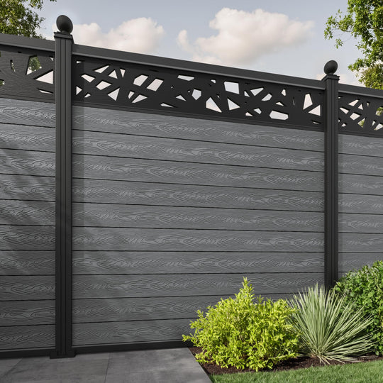 Classic Prism Fence Panel - Mid Grey - with our aluminium posts