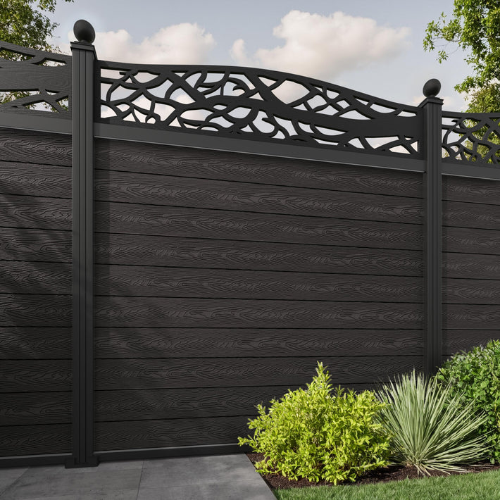 Classic Twilight Curved Top Fence Panel - Dark Oak - with our aluminium posts