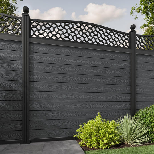 Classic Vida Curved Top Fence Panel - Dark Grey - with our aluminium posts