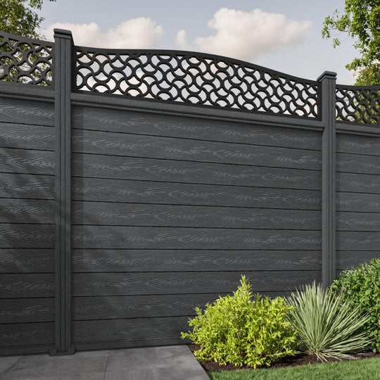 Classic Vida Curved Top Fence Panel - Dark Grey - with our composite posts