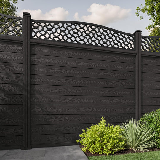 Classic Vida Curved Top Fence Panel - Dark Oak - with our composite posts