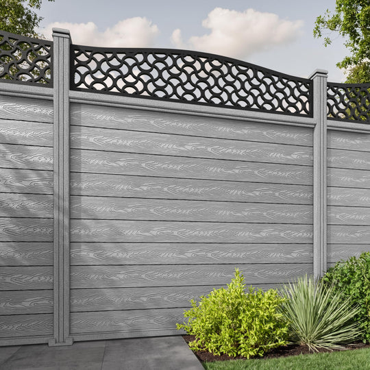 Classic Vida Curved Top Fence Panel - Light Grey - with our composite posts