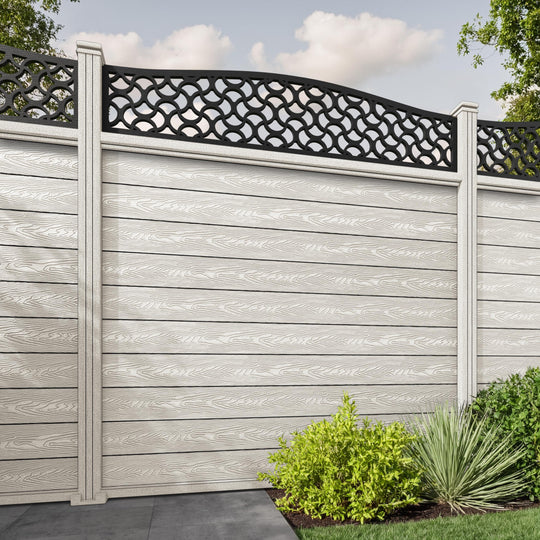 Classic Vida Curved Top Fence Panel - Light Stone - with our composite posts