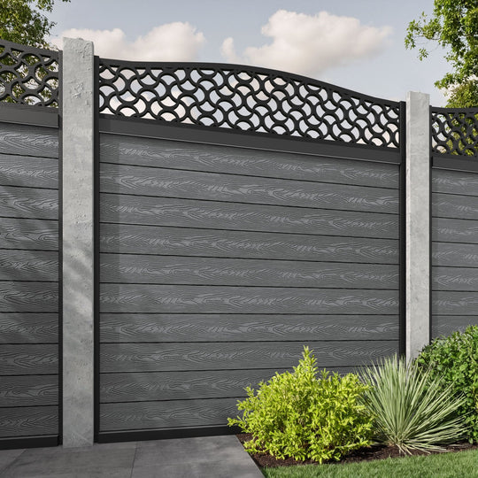 Classic Vida Curved Top Fence Panel - Mid Grey - for existing concrete posts